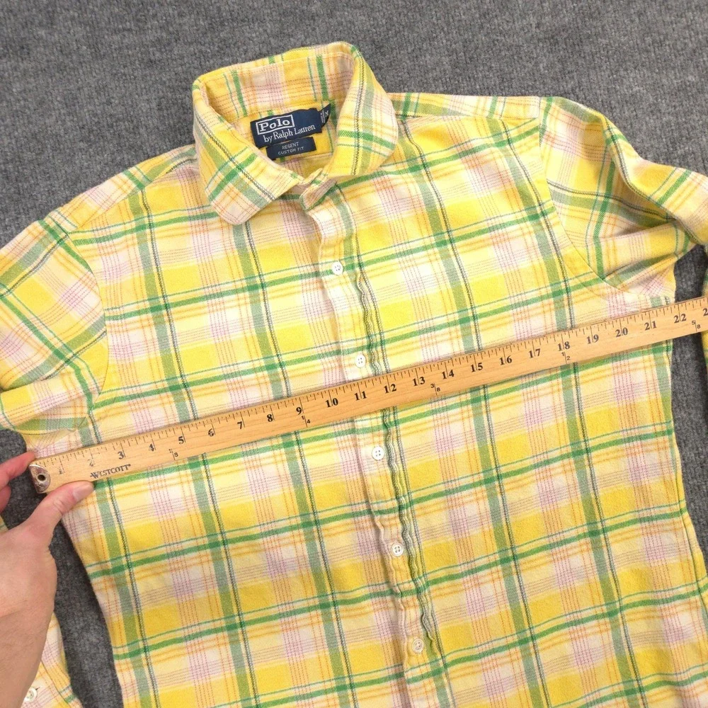 Vintage Polo Ralph Lauren Flannel Mens M Yellow Multi Plaid Regent Custom Fit